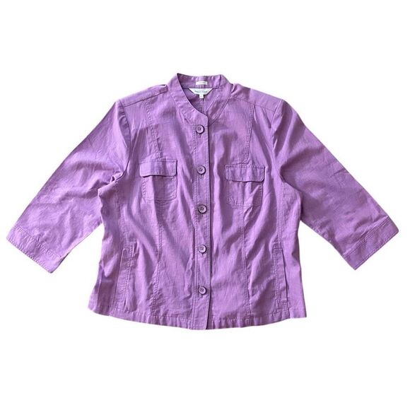 Northern Reflections Purple Linen Blend 3/4 Sleeve Button Up Shirt NWT Size XXL - Picture 1 of 6